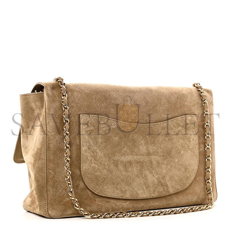 CHANEL SUEDE CALFSKIN SOUPLISSIMO MAXI FLAP DARK BEIGE (38*25*11cm)
